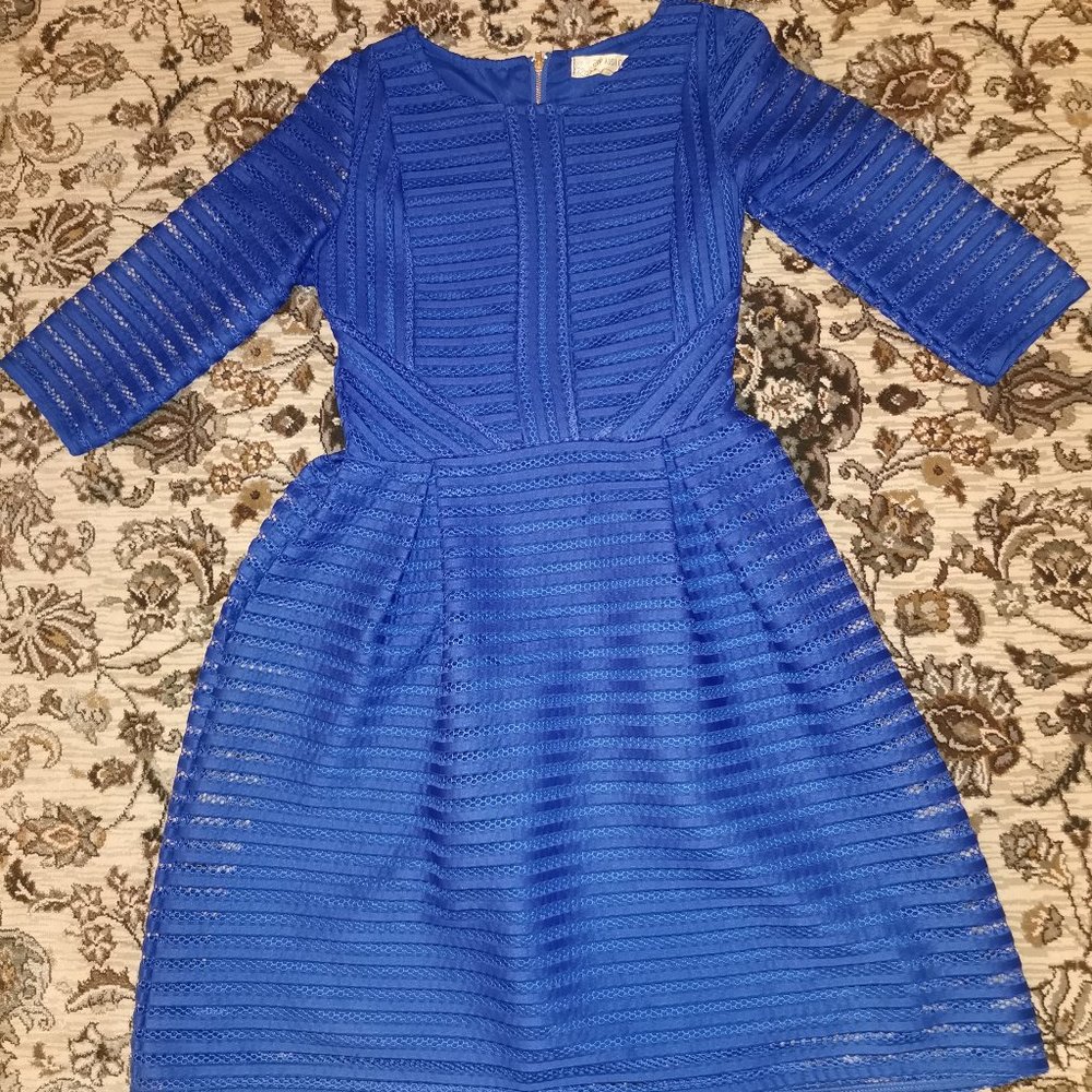 Blue Mesh Aline Flared Midi Dress